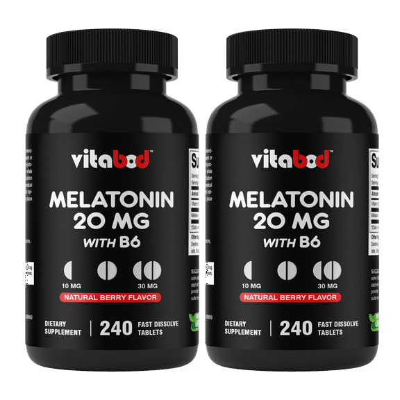Melatonin 20mg - 240 Fast Dissolve Tablets - Drug Free - Natural Berry Flavor - Vegetarian, Non-GMO, Gluten Free by Vitabod (240 Count (Pack of 2))