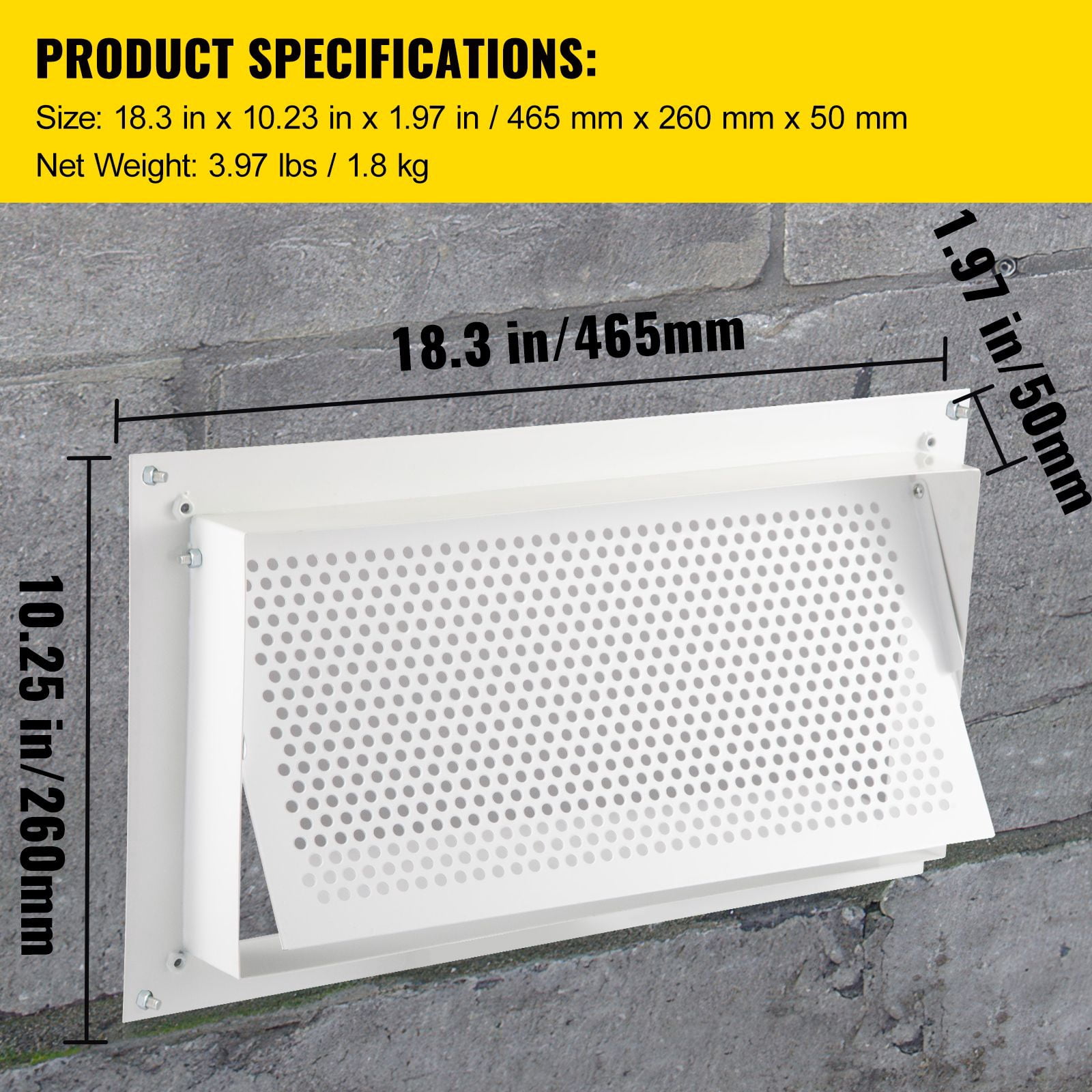Crawl Space Flood Vent 16x8 Inch Zinc-Coated Steel White with Removable Back Panel for Foundation Wall