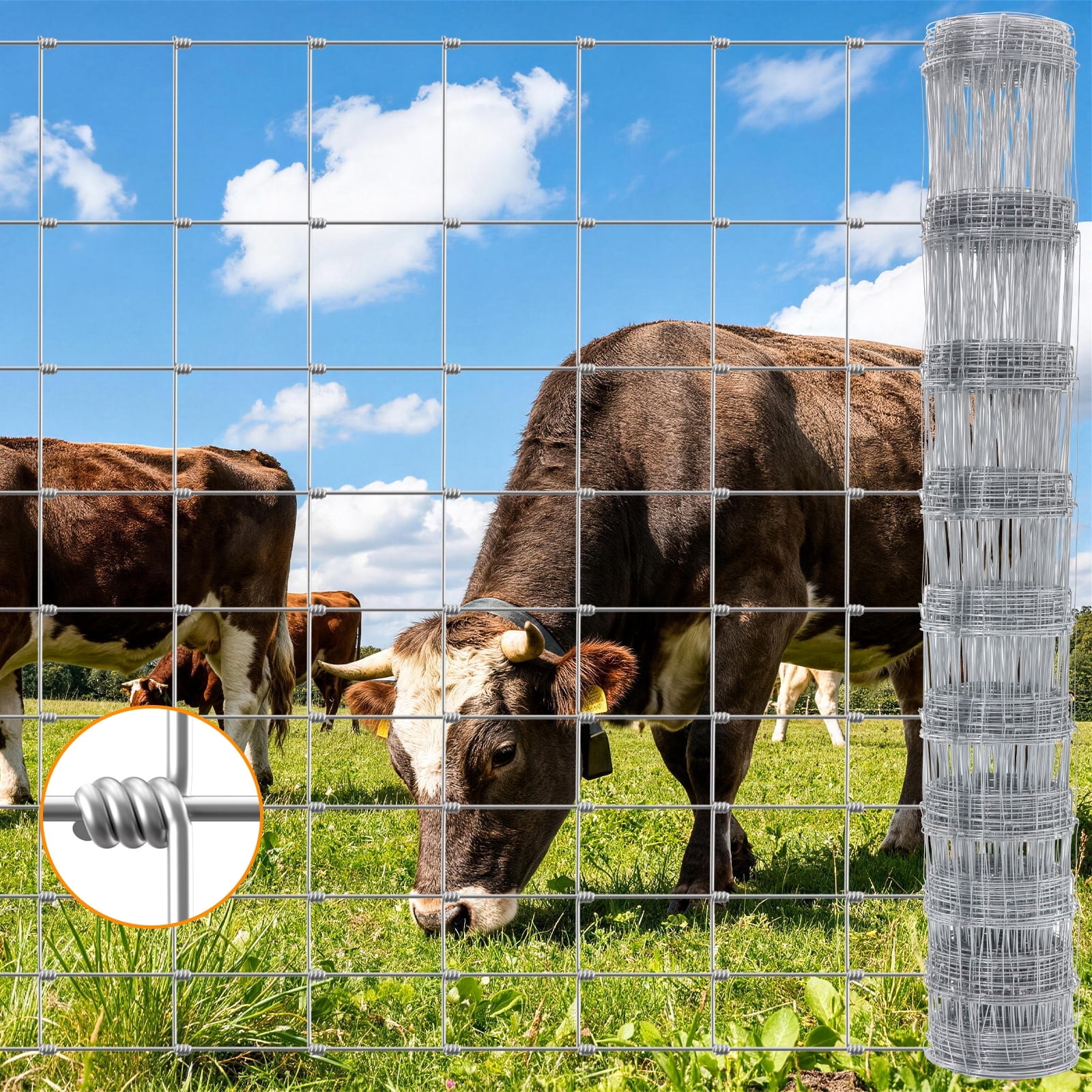 4ft x 345ft Farm Fence, 16 Gauge Heavy Duty Hot Dip Galvanized Wire Fence, Suitable for Sheep, Duck, Pig, Cattle, Yard, Garden & Livestock Enclosures