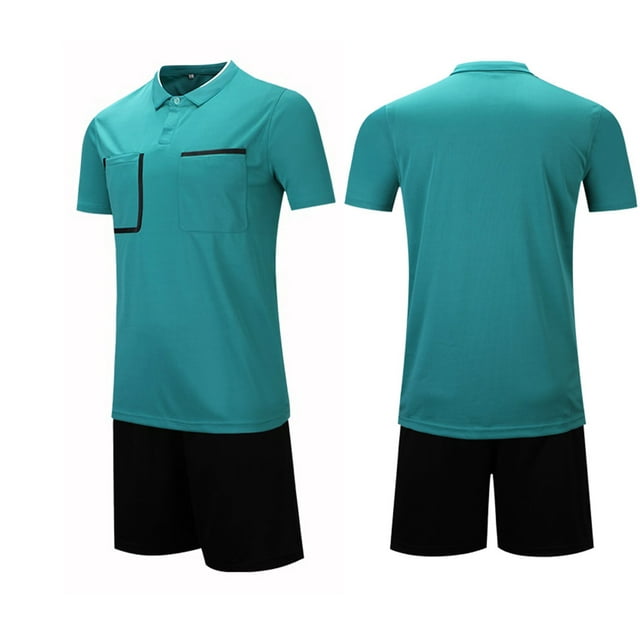 Football Referee Shirt Men Kit Set Men's Short Sleeve Referee Shirt & Shorts, Breathable & Quick-Dry Polyester with Pockets, Ideal for Training & Matches