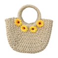 thumbnail image 2 of Bolso de mano bohemio tejido con asa redonda, elegante, de paja, para mujer, para playa y verano Beige, 2 of 9