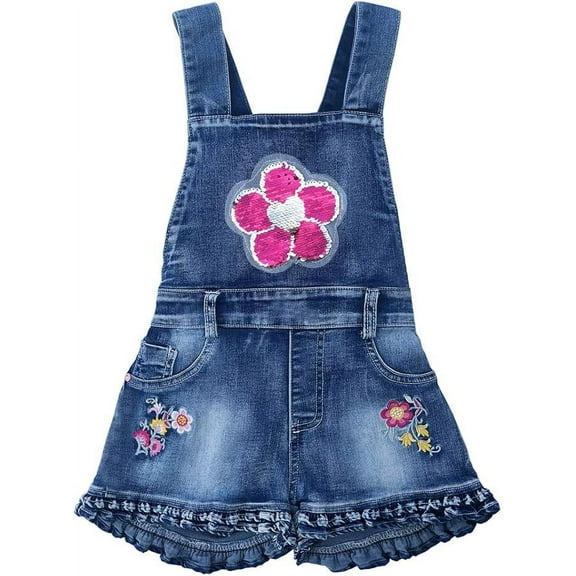 Peacolate 5-10T Little&Big Girls Adjustable Straps Short Overalls Jeans Outfits,Floret,3Years