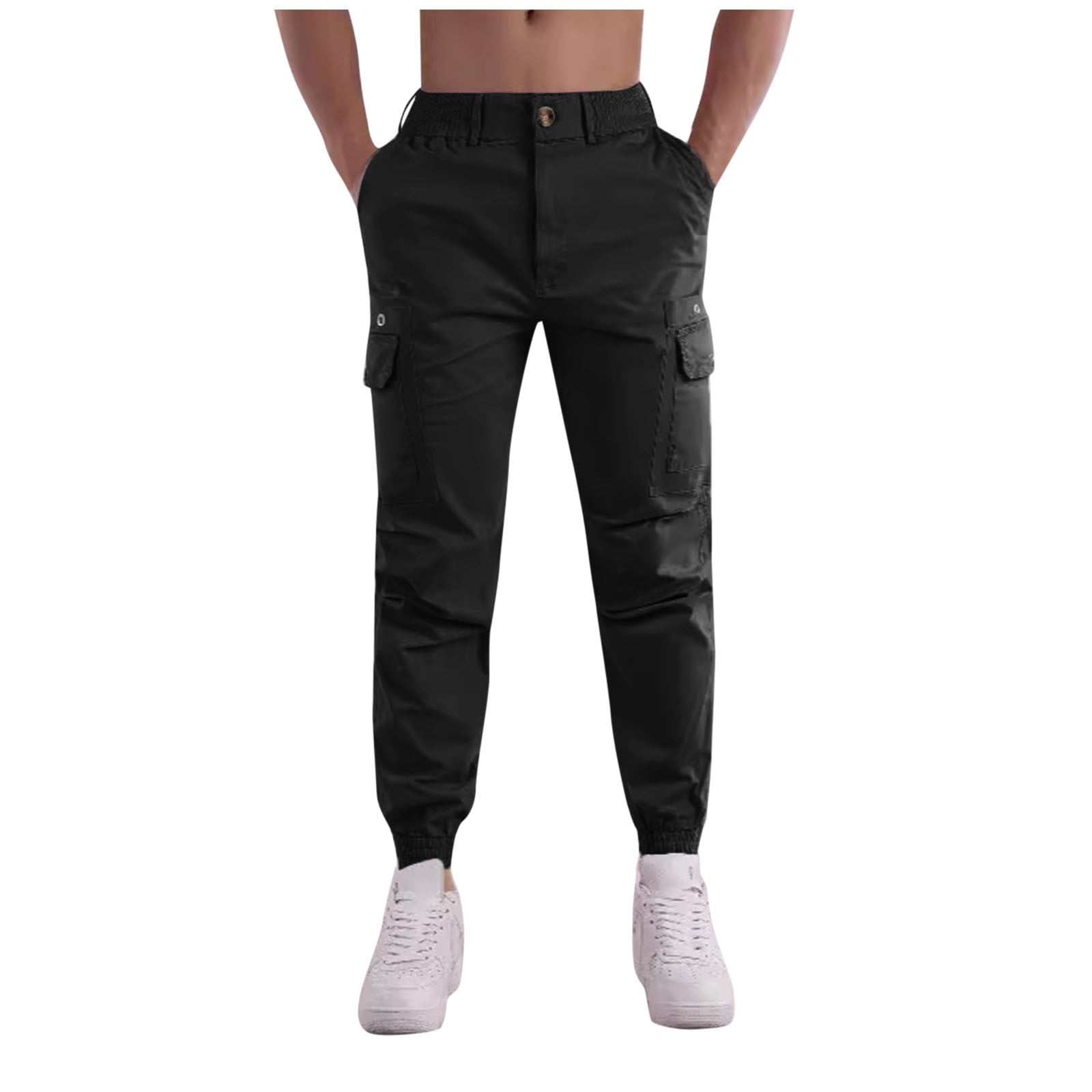 Pantalon Cargo Homme Men All Season Casual Pants Solid Color
