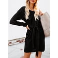 thumbnail image 5 of Asyoly Womens Tie Waist Knit Sweaters Dress Casual Solid Color Long Sleeve Crewneck Midi Pullover Jumper Dresses, 5 of 7