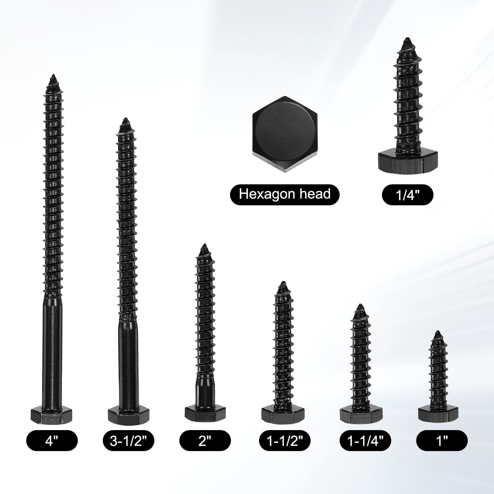 3/8" x 2" Hex Head Lag Screws Bolts, 20 Pack 304 Stainless Steel Hexagon Head Lag Bolt Wood Screws, Partial Thread, Black Zinc Plating