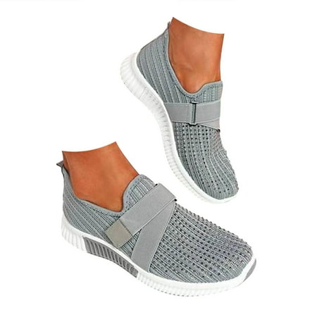 Fauean Sneakers for Women Casual Leisure Outdoor Light Shoes Breathable Slip on Sneakers Grey Size 40