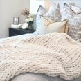 thumbnail image 2 of Chunky Knit Blanket Throw Hand Knit with Jumbo Chenille Yarn (50"x50", Cream White), 2 of 4