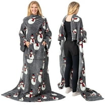 PAVILIA Snowman Christmas Fleece Wearable Blanket with Sleeves for Adults Women Men, Soft Warm Full Body Wrap Throw, Sweatshirt Pocket, Cozy Pullover Robe Blanket with Arm, Gifts for Mom Wife