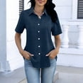 thumbnail image 3 of POIUYTR Women Casual Loose Shirts Summer Vintage Collared Button Short Sleeve Blouses Business Work Comfy Soft Solid Color Tops, 3 of 6