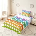 thumbnail image 3 of Manfei Rainbow Stripe Monogram Twin Sheets, Glitter Letter M Bedding, Multicolor White, Polka Dots Reversible 3 Pieces1 Flat Sheet + 1 Fitted Sheet + 1 Pillowcase, 3 of 6