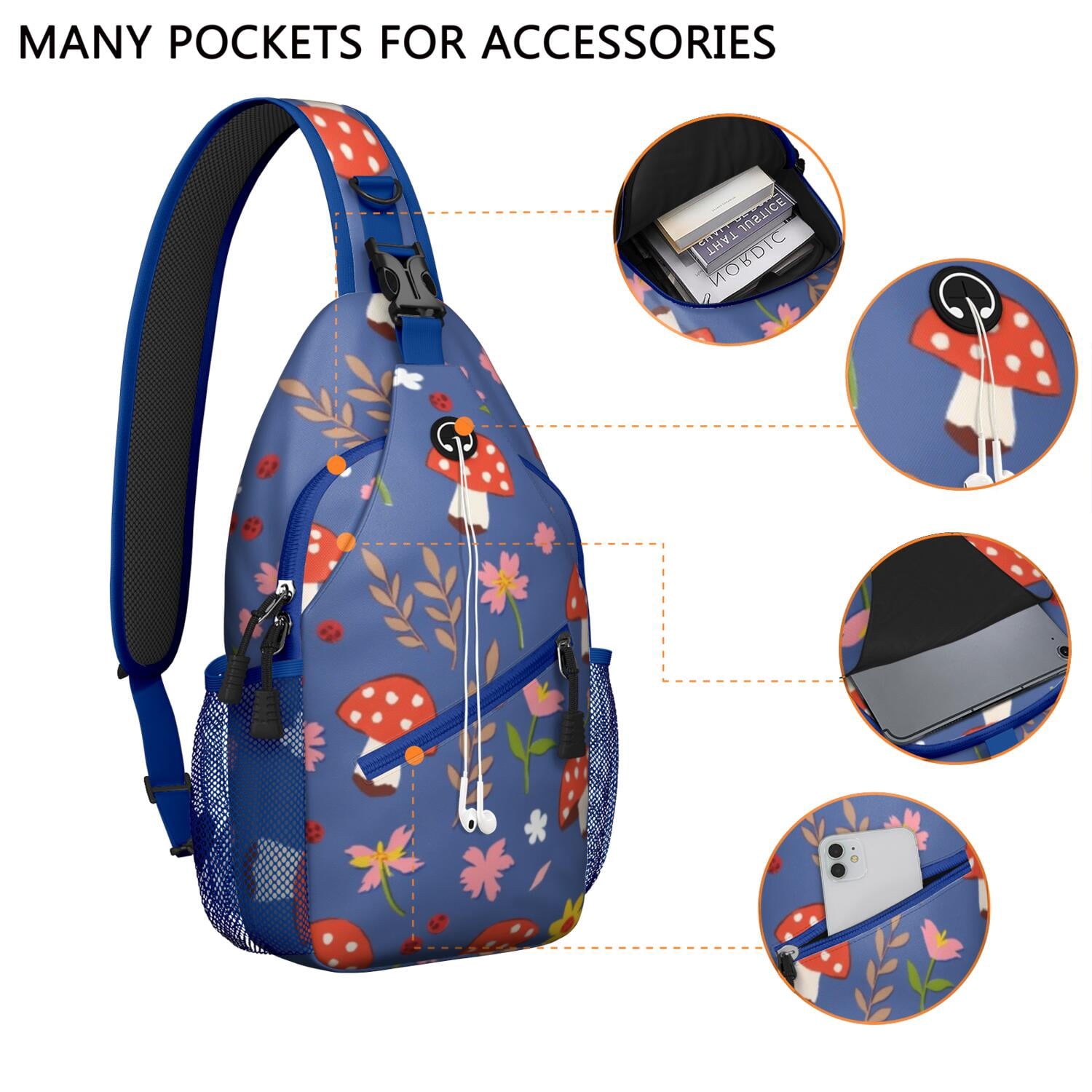 Mushroom Sling Backpack for Women Men Fashion Backpack Crossbody Shoulder Bag Lightweight Hiking Sling Pack