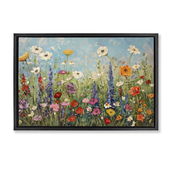Stupell Industries Wildflower Field of Spring Blooms Black Framed Floater Canvas Wall Art, design by Creative Studio
