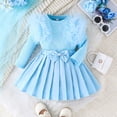 thumbnail image 2 of ZHOGXU Child Girl Outfits Solid Color Long Sleeve Top Solid Bowknot Skirt Two Pieces Set Spring And Summer Fashion Wear，Blue，L, 2 of 9