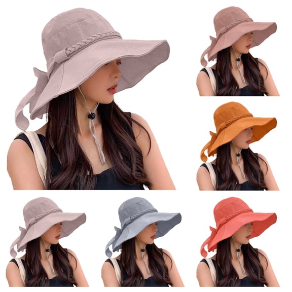 SAWOBUUN Sun Hat for Women Wide Brim UV Protection Fishing Hats Bow Chin Strap Packable Travel Outdoor Bucket Hat