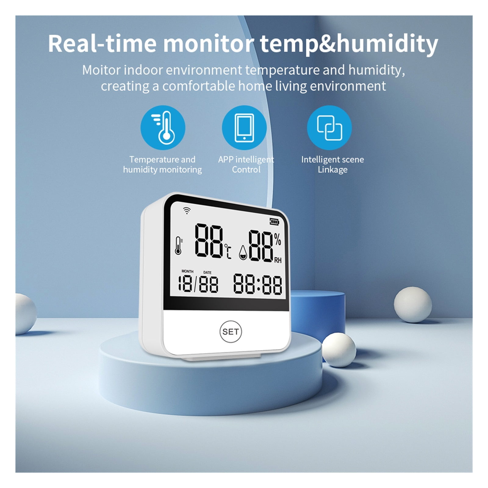 WIFI Digital LCD Indoor Convenient Temperature Sensor Humidity Meter Thermometer Hygrometer Gauge ,Simple Operation