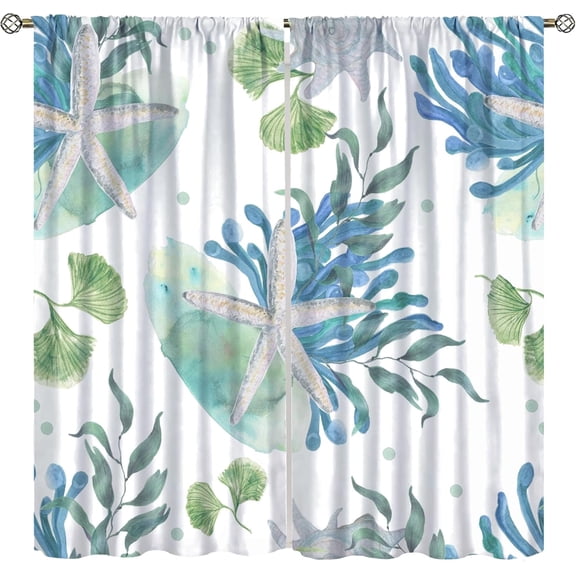 Coastal Nautical Curtains,Ocean Beach Theme Seashell Coral Home Decor Thermal Insulated Darkening Room Window Curtain 2 Panels for Living Room Bedroom Kitchen 42x54 Inch
