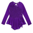 thumbnail image 3 of Eandarui Kids Girls Long Sleeve Sequin Mesh Ice Skating Dress Ballet Lyrical Dance Dress Gymnastic Purple 10, 3 of 5