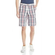 IZOD Men's Flat Front Poplin Plaid Short, Vivid Dark Midnight, 34W
