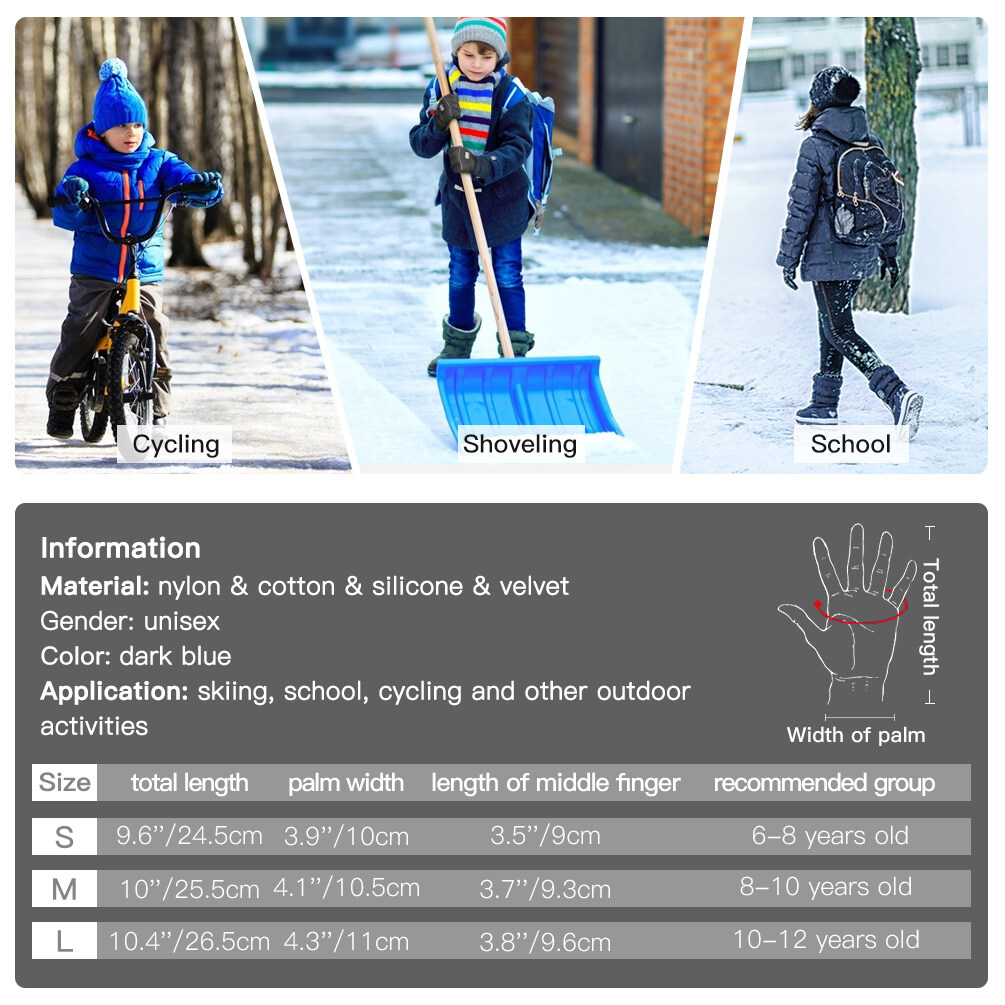 Vbiger Kids Waterproof Ski Gloves, Black photo 6