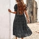 thumbnail image 4 of ICHUANYI Clearance Women's Summer Casual Boho Dress Floral Print Ruffle Puff Sleeve Printed High Waist Midi Beach Dresses(Black, XXL) ICHUANYI WER2023080910566, 4 of 7