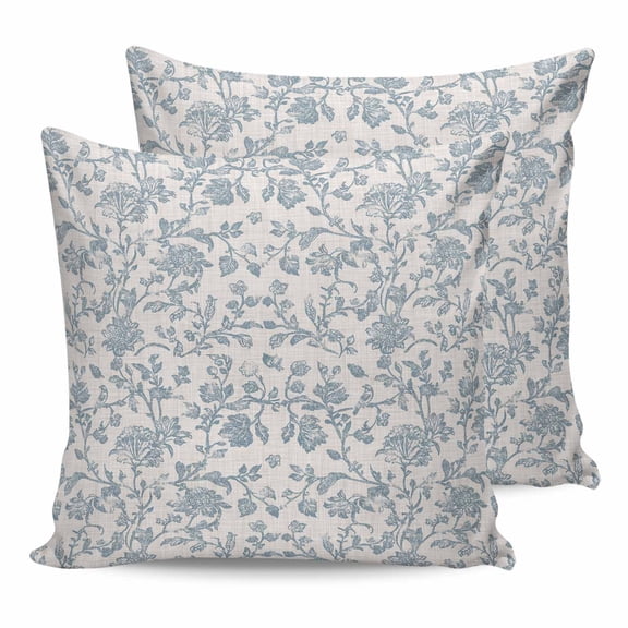 20x20 Pillow Covers Set of 2, Farmhouse Flower Throw Pillow Covers Decorative Couch Cushion Case, Botanical Vintage Light Blue Leaf Microfiber Square Pillowcases for Bedroom Car Living Room