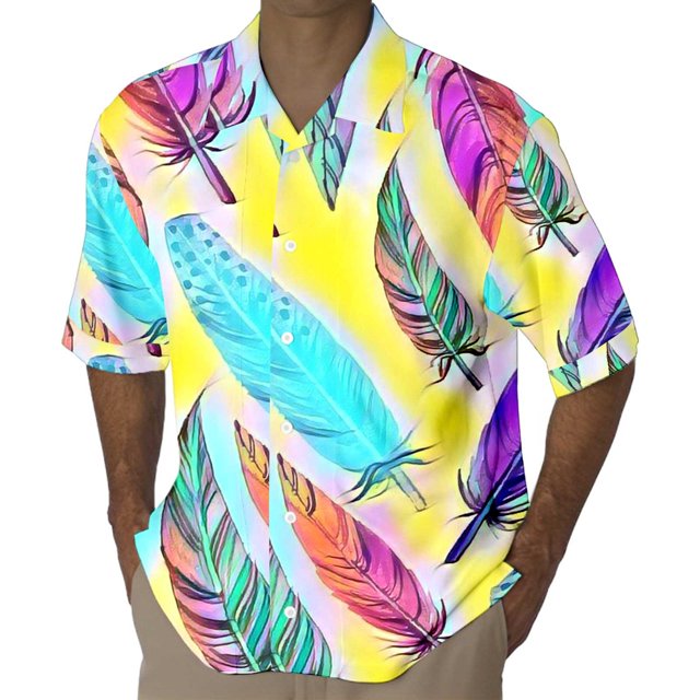 Wyzesi Chemise en Lin Homme Manches Courtes Chemise Mardi Manches Courtes Numéros Imprimé 3D Bouton Col Rabattu Chemise Habillée Inserts Col Plastique