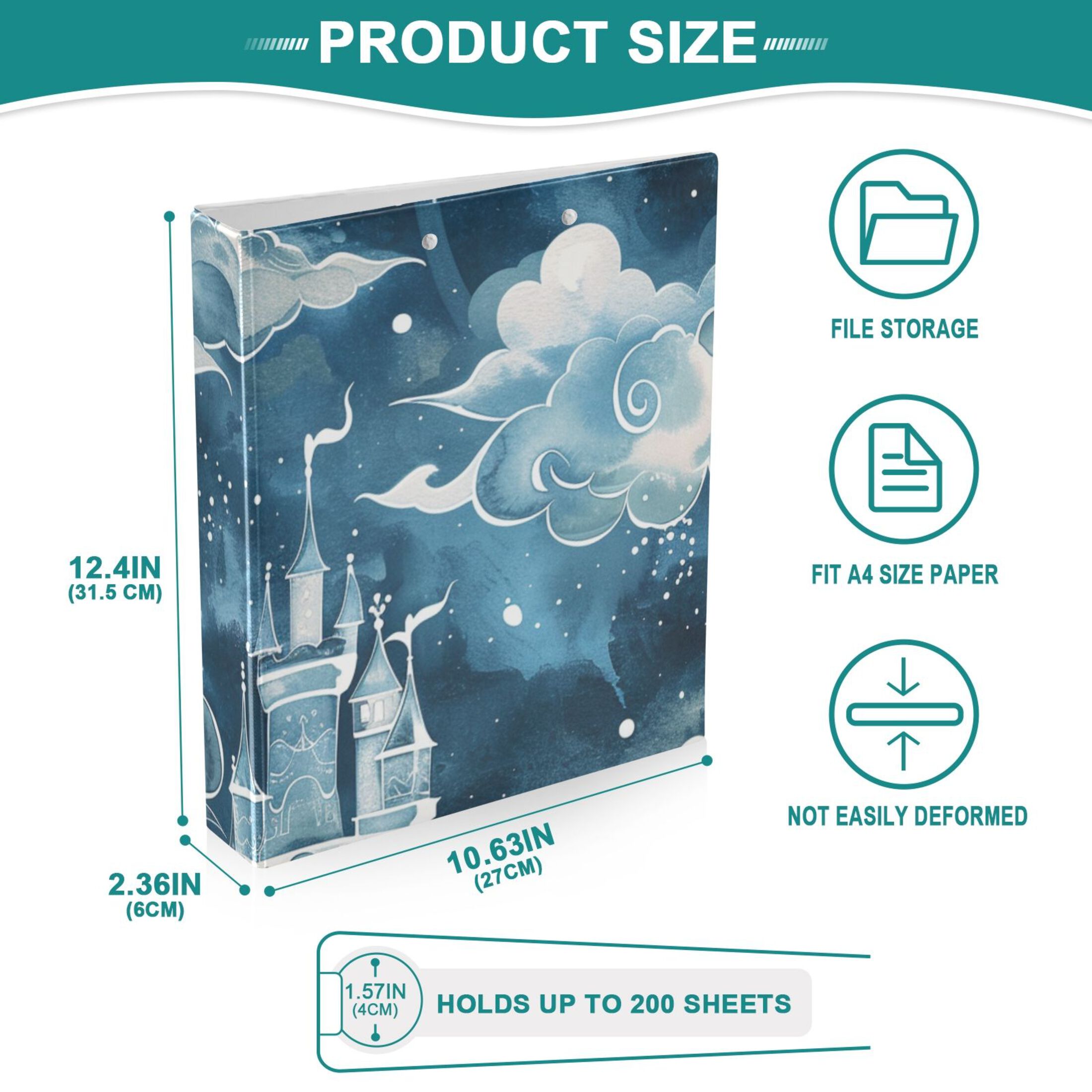 Tale Castle 3 Ring Binders 1.5 inch Hardcover File Folders with Interior Pockets A4 Size Organizer for School Office Hospital