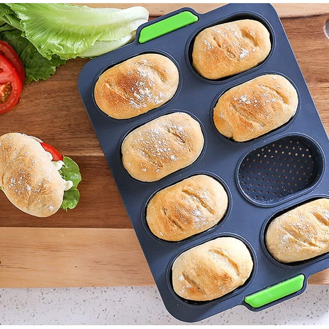 Bandeja para hornear mini baguettes, molde de silicona antiadherente para pan francés, molde para 8 baguettes, molde para pan
