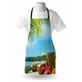 thumbnail image 3 of Tropical Apron Fresh Summer Fruits Coconut and Pineapple Drinks at Exotic Beach Palm Trees, Unisex Kitchen Bib Apron with Adjustable Neck for Cooking Baking Gardening, Blue Green Brown, by Ambesonne, 3 of 3