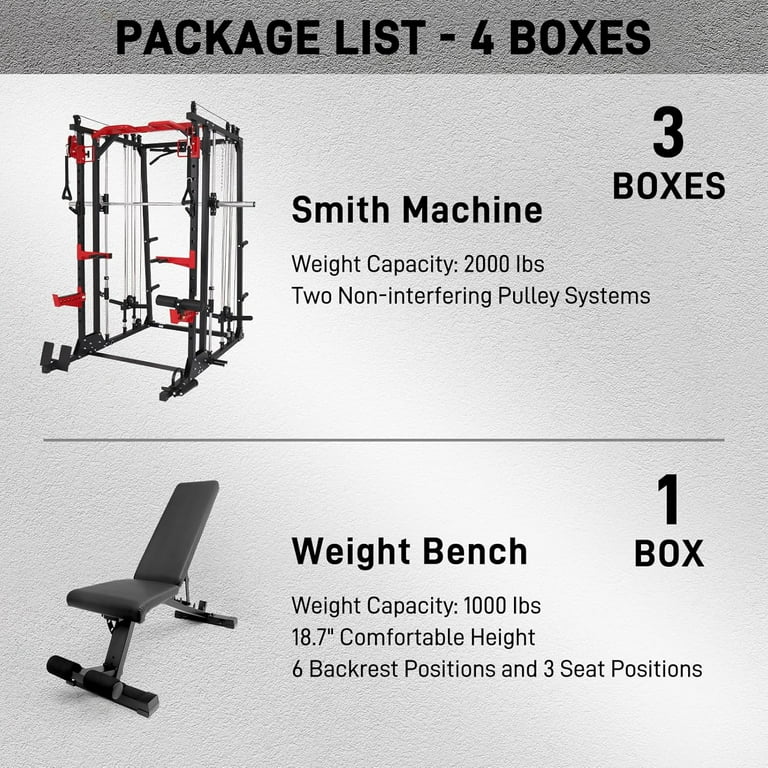 Hlivelood Smith Machine Home Gym, 2000LBS Power Cage Rack with LAT