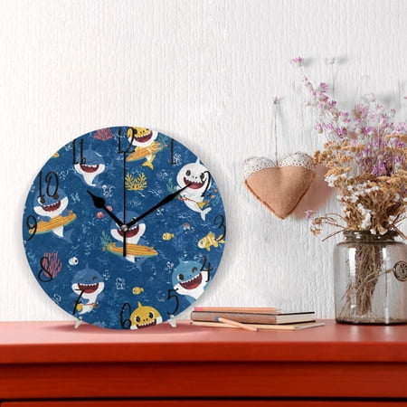 10 Quartz Indoor Wall Clock Silent Mechanism - Shark Playtime Vibes