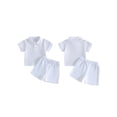 thumbnail image 2 of BemeyourBBs Toddler Baby Boy Summer Clothes Infant Baby Boy 2 Pieces Outfit Cotton Short Sleeve Solid Color Lapel Collared Shirt Tops and Shorts Set, 2 of 9