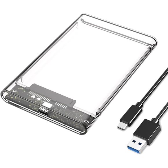 Tianle 2.5" Hard Drive Enclosure, USB C to USB 3.1 6Gbps UASP Tool-Free Clear External Hard Drive Enclosure Compatible with 2.5 SATA SSD/HDD, PS5/4 Xbox TV Laptop MacBook PC