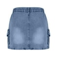 thumbnail image 6 of Ohufall Denim Short Skirts for Women Sexy Casual Mini Jean Skirts Fashion Solid Vintage Denim Cargo Skirt with Multi Pockets Ladies Stretch Slim Fit Pencil Skirts, 6 of 8