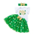 thumbnail image 3 of XAOFW Girl's Outfits Sets St Patrick's Day Fly Sleeve Crewneck Romper And Polka Dot Skirts Kids Two Piece Outfits Holiday Vacation Soft Breathable Baby Clothes Sets, 3 of 8