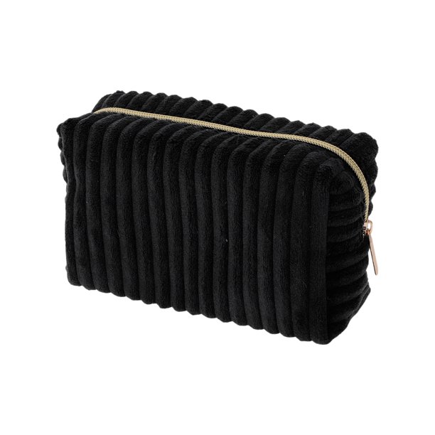 Bolsas de maquillaje de rayas verticales únicas 1 Pc para viajar en terciopelo negro