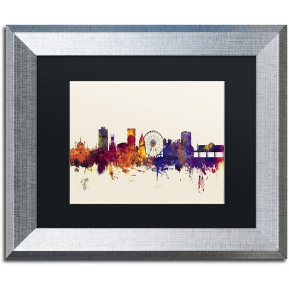 Trademark Fine Art "Brighton England Skyline" Canvas Art by Michael Tompsett, Black Matte, Silver Frame