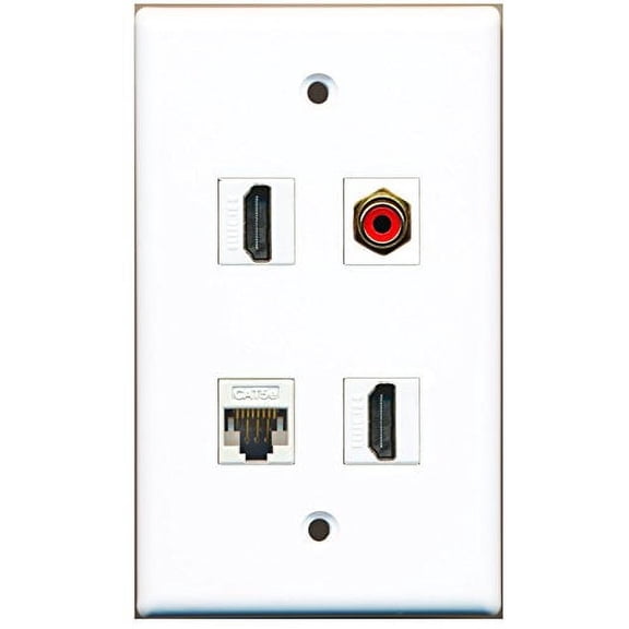 RiteAV - 2 Port HDMI 1 Port RCA Red 1 Port Cat5e Ethernet White Wall Plate