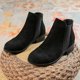 thumbnail image 3 of Zapatos Botines de mujer Botas estilo retro para mujer simples de Color sólido cómodas acolchadas cálidas con tacón grueso media talla grande estilo occidental botines botas (Black 7), 3 of 5