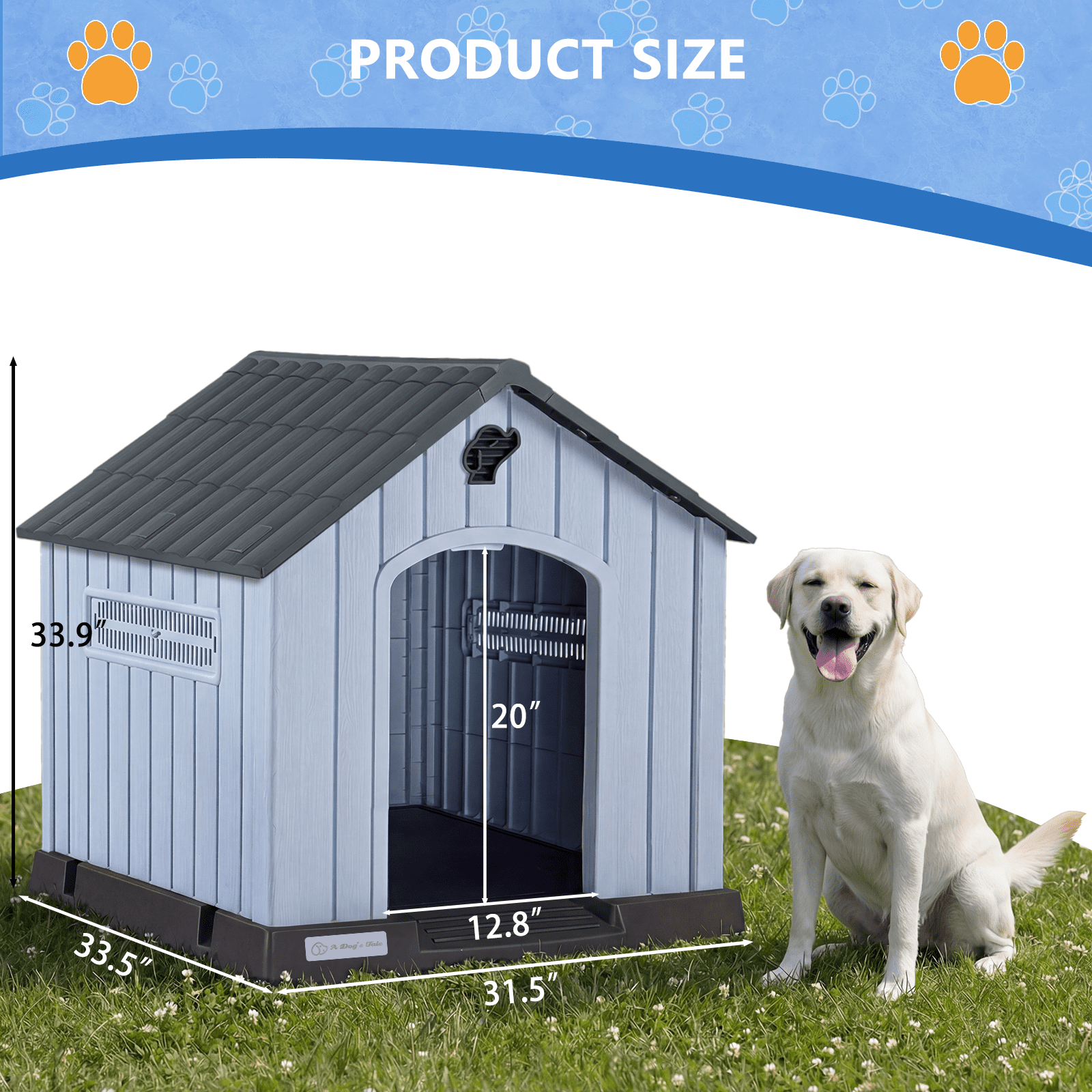 Waleaf Durable Waterproof Plastic Dog House for Small to Large Sized Dogs, Indoor Outdoor Doghouse with Elevated Floor