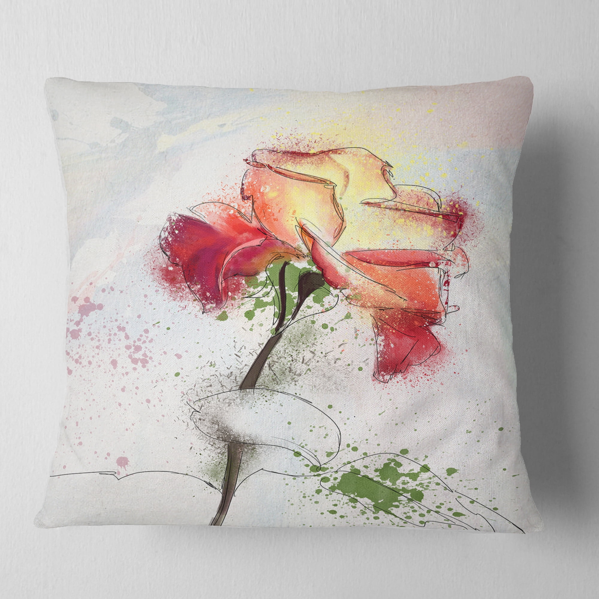Designart Beautiful Rose Illustration Drawing - Floral Throw Pillow - 18x18