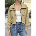 thumbnail image 3 of Spring Fall Women Long Sleeve Turn-down Collar Casual Zipper Jacket Loose Anorak Crop Coat with Pocket, 3 of 6