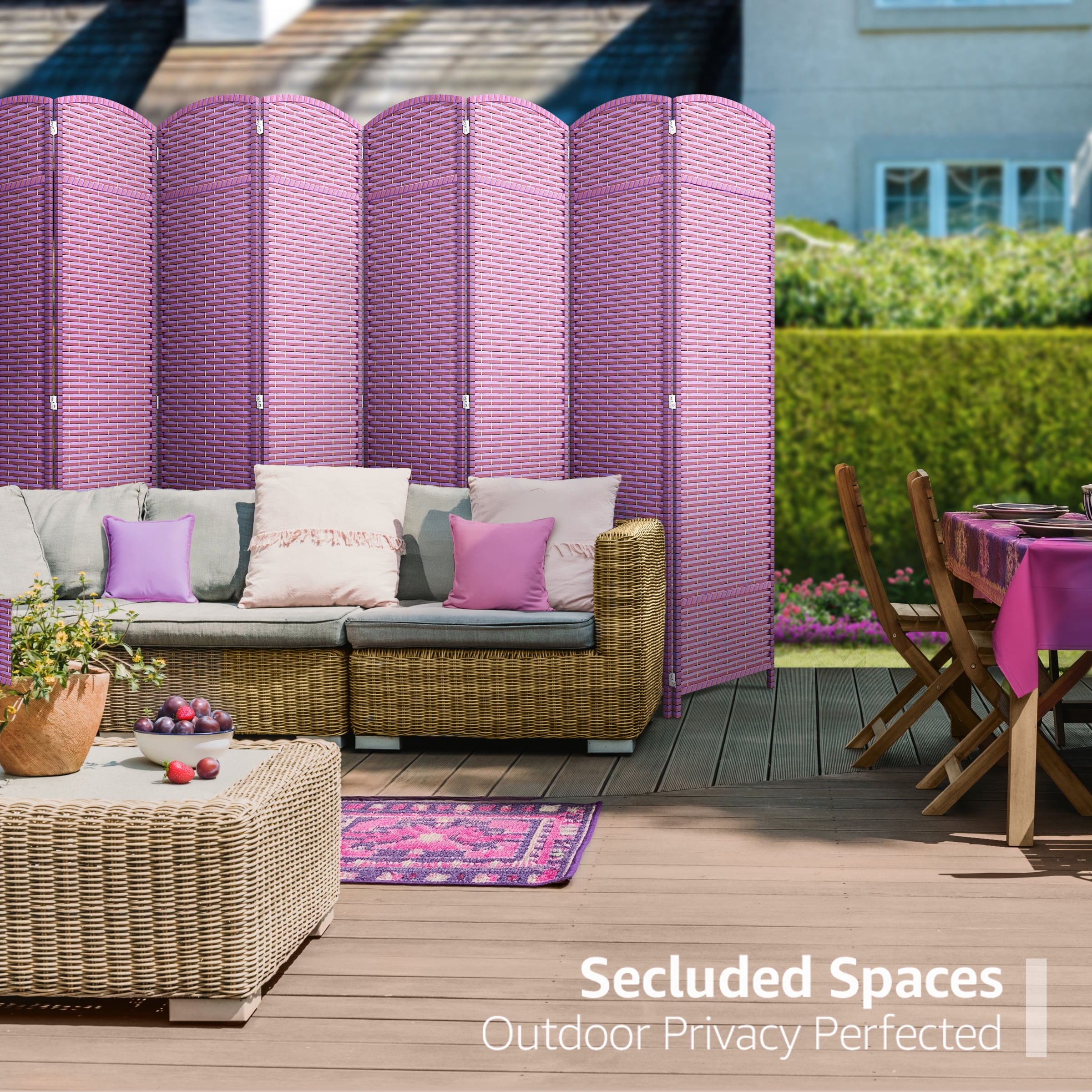 Sorbus 8-Panel Extra-Wide Folding Room Divider Privacy Screen, Hand-Woven Purple Mesh
