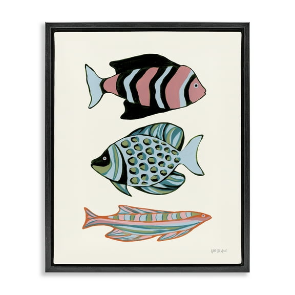 Stupell Industries Tropical Fish Trio Nautical & Beach Painting Black Floater Framed Canvas Art Print Wall Art, 17 x 21