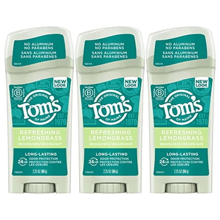 Tom s of Maine Long-Lasting Aluminum-Free Natural Deodorant for Women  Lemongrass  2.25 oz. 3-Pack (Packaging May Vary) 2.25 Ounce 3-Pack