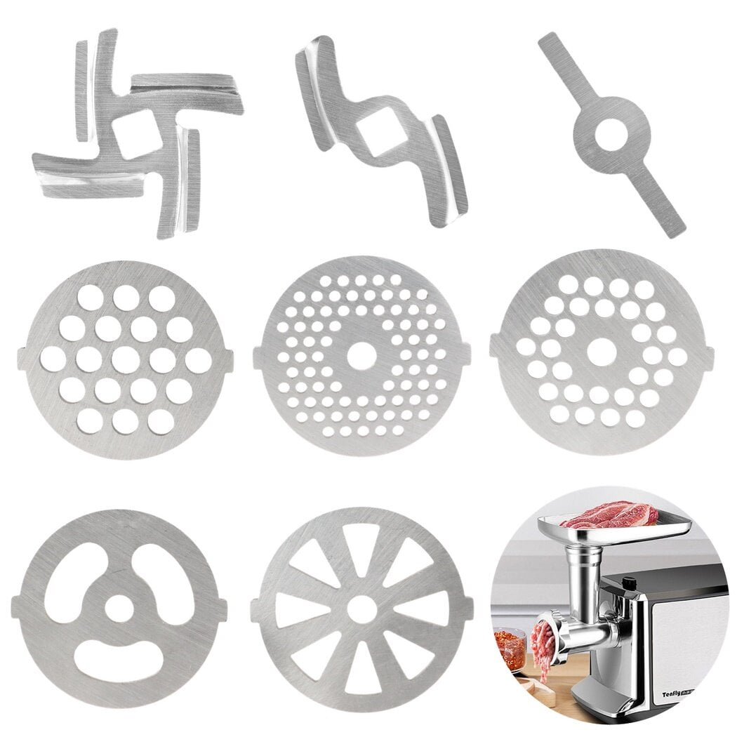 8PCS Meat Grinder Blades Set, Household Meat Grinder Plate Discs and