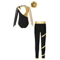 thumbnail image 2 of Doomiva Kids Girls Rhinestone Long Sleeve Gymnastics Leotard Bodysuit Ballet Dance Unitard with Pants Hair Band Set Gold 8, 2 of 5