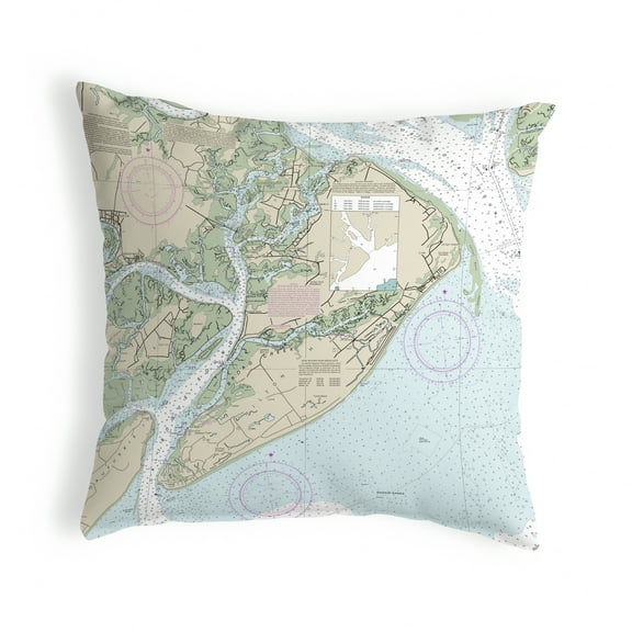 Betsy Drake KS11516 12 x 12 in. Hilton Head, SC Nautical Map Non-Corded Indoor & Outdoor Pillow