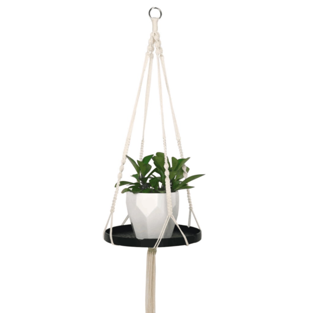Macrame Plant Hanger Indoor Hanging Planter Shelf Rack Decorative Flower Pot Holder Cotton Rope with Wood Plate Boho Home Decor