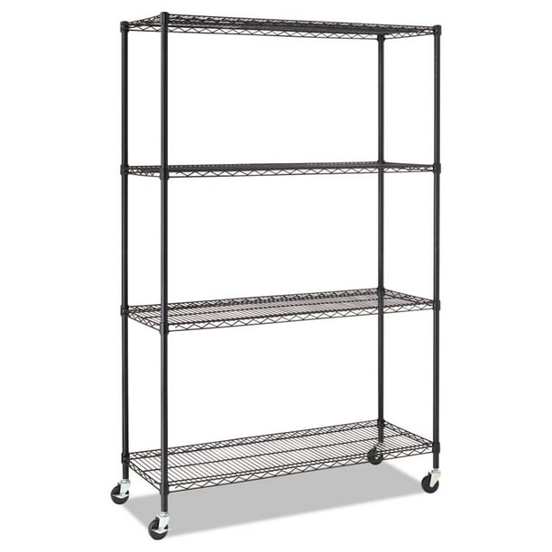 Alera Complete Wire Shelving Unit with Casters, FourShelf, 48" x 18" x